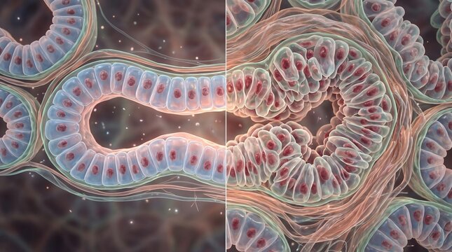 Microscopic view of human mammary gland tissue showing acinar cells and lobules