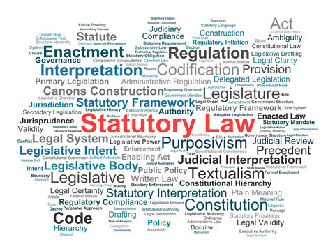 Statutory Law Word Cloud. Visual summary of enacted legislation, codification systems, canons of construction, textual analysis, and the mechanics of judicial interpretation.