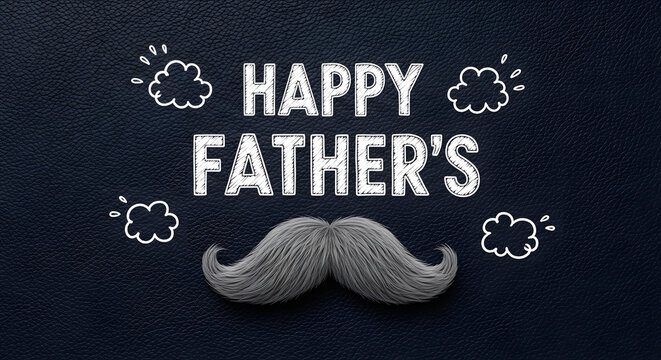 Happy fathers day greeting card with a mustache on dark leather