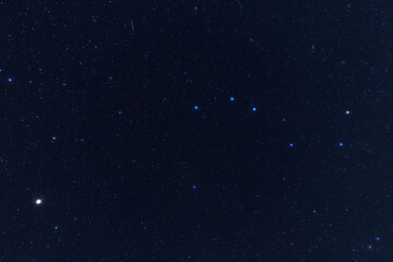 Fototapeta premium Constellations and Milky Way stars on a dark countryside skies.