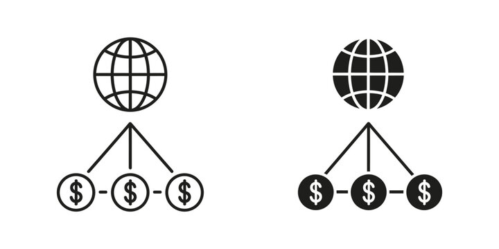 Global financial network and money distribution icon with business international currency