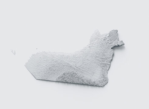 3D white relief map of United Arab Emirates with realistic terrain texture, 3d illustration