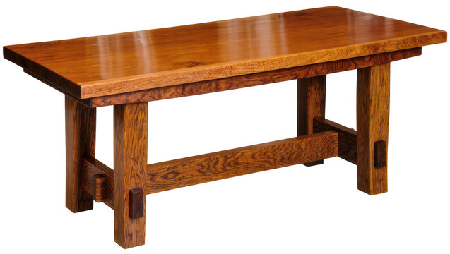 Solid oak wood bench with sturdy mortise and tenon joinery, isolated on transparent background