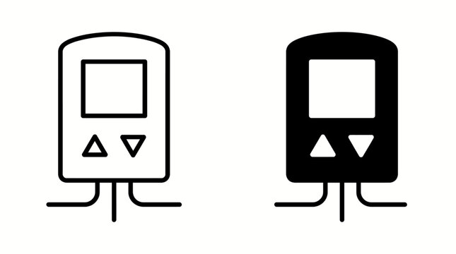 Minimalist control panel or meter icons with up down buttons up down line art
