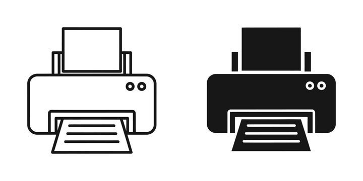 Printer icon with paper tray and emerging printed document vector art, icon signifies printing