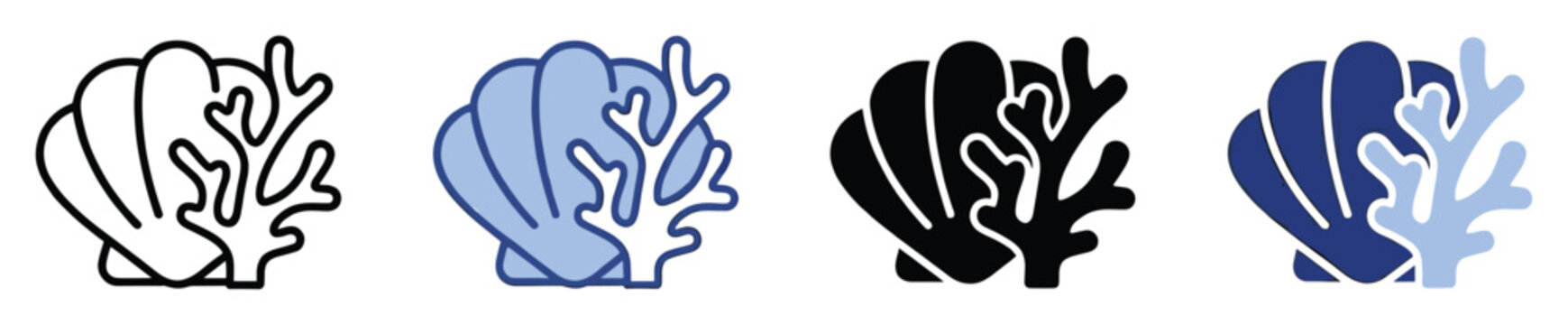 Set of diverse coral reef plant icons useful for marine life and oceanology projects.