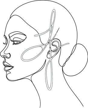Elegant continuous line drawing of a woman profile with a stylish hair bun created in minimalist black and white art style