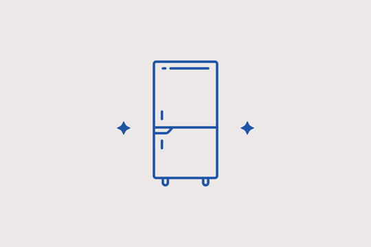 A double-door kitchen refrigerator line icon for large household appliance retail portals and food cold storage technology blogs. Vector illustration for smart home kitchen planning layouts.