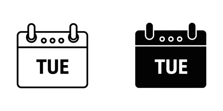 Tuesday calendar day icon set for appointment scheduling and time management with calendar, schedule