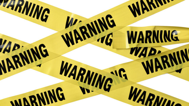 Yellow warning tape with black text, isolated on transparent background