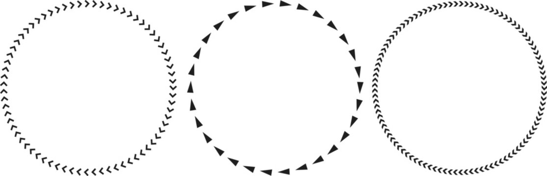Three arrows circle frames set on transparent background