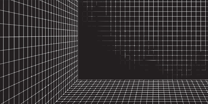 Wireframe Grid Interior Room Perspective Geometry.