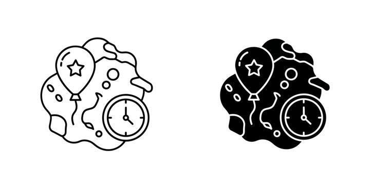 Celebration time icon set with balloon and clock design celebration anniversary birthday