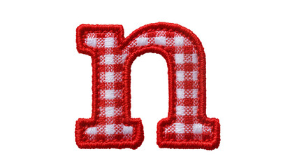 Red and white gingham fabric letter n patch, isolated on transparent background © TONSTOCK