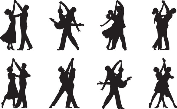 Couple dancing ballroom steps in silhouette style