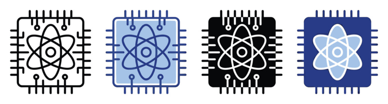 Set of quantum processor icons for science technology or artificial intelligence applications
