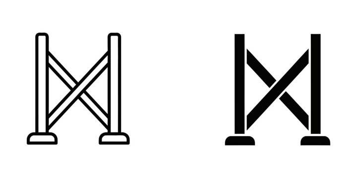 Industrial scaffolding and construction barrier vector icons with scaffolding, construction