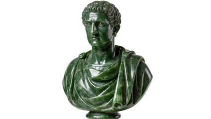 Green jade bust of a Roman emperor, isolated on transparent background © TONSTOCK