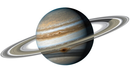 Gas giant planet Saturn with prominent rings, isolated on transparent background © TONSTOCK