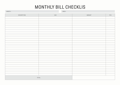 Monthly Bill Checklist &ndash; Track & Manage Your Monthly Payments