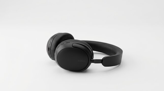 Black wireless headphones isolated on white background