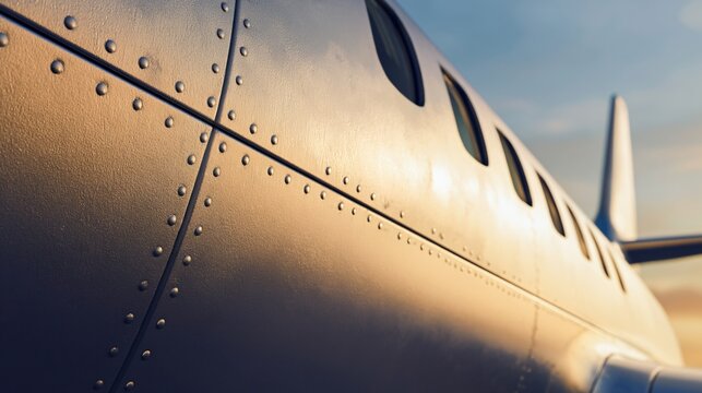 Fuselage surface with rivets and soft highlights aircraft close-up modern design clean aesthetic industrial context