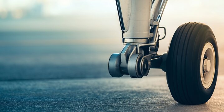 Aircraft landing gear support system in modern aviation close-up view technological innovation industrial environment