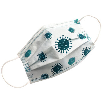 Different pictures of a face mask showing bacteria on a white background during the ongoing health crisis