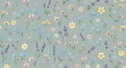 Fresh floral background pattern with yellow blooming accents © Atsy