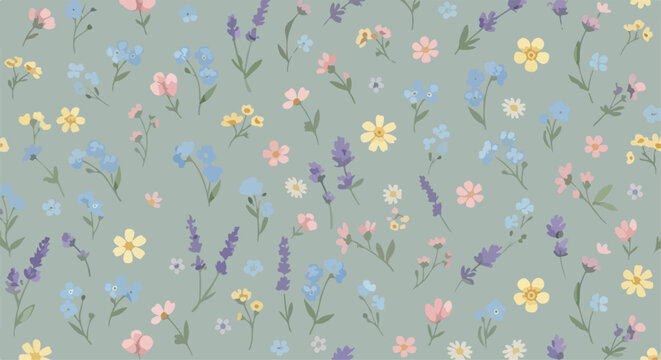 Fresh floral background pattern with yellow blooming accents