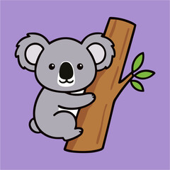 Cute koala cartoon character hugging tree branch vector illustration © iman
