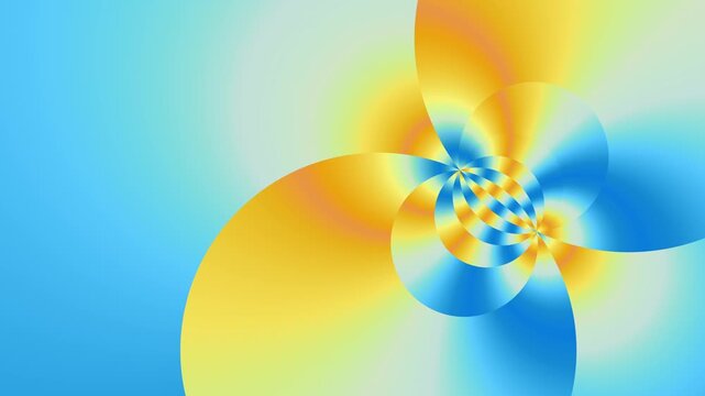 Hypnotic blue and gold abstract background loop with copy space. Magnetic polar attraction. Spherical projection.