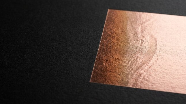 Close-up of textured rose gold foil on dark textured surface, abstract background with metallic sheen and organic patterns