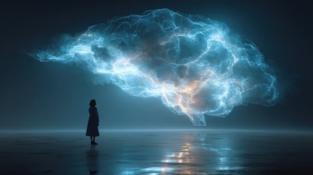 Digital brain concept with a silhouette of a person exploring artificial intelligence.