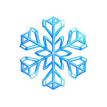 Intricate geometric blue snowflake crystal with sharp edges isolated on transparent background