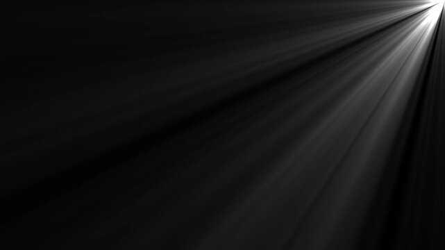 Radiant light bursting forth from a right side top in a seamless black and white abstract display Motion graphic 4k animation video.
