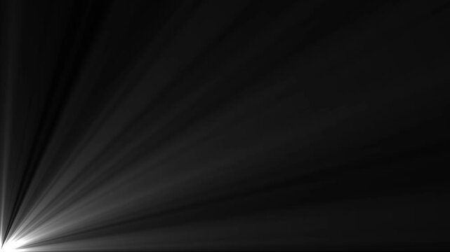 Radiant light bursting forth from a left side botom in a seamless black and white abstract display Motion graphic 4k animation video.