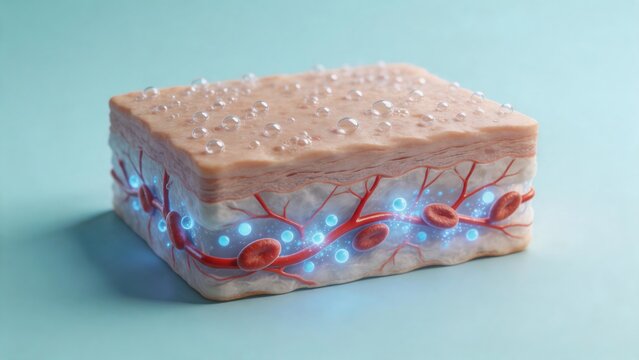 Microscopic view of skin tissue and vascular blood circulation