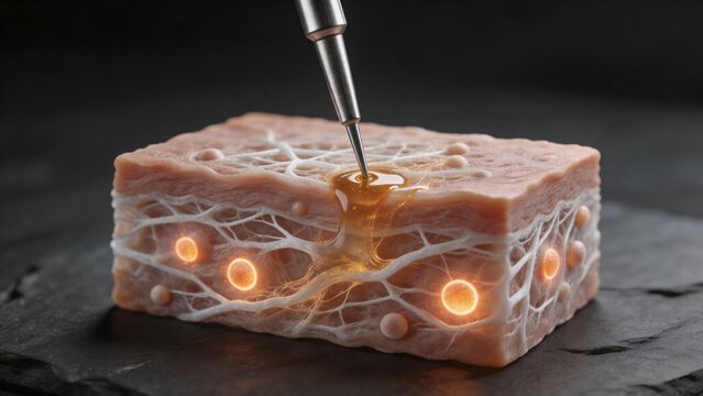 Mesotherapy microneedle injecting anti aging nutrient gold serum into dermis