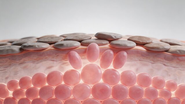 Microscopic view of basal layer cells renewing under scaly skin surface