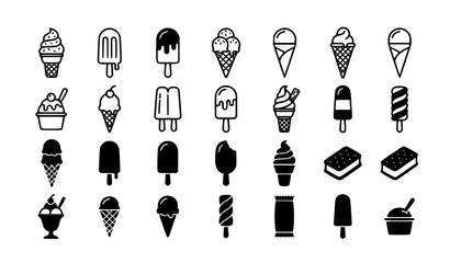 Black ice cream and popsicle outline icon set vector illustration © Mominul