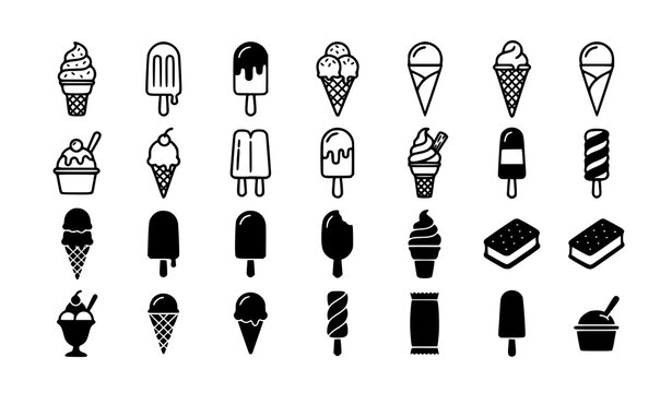 Black ice cream and popsicle outline icon set vector illustration