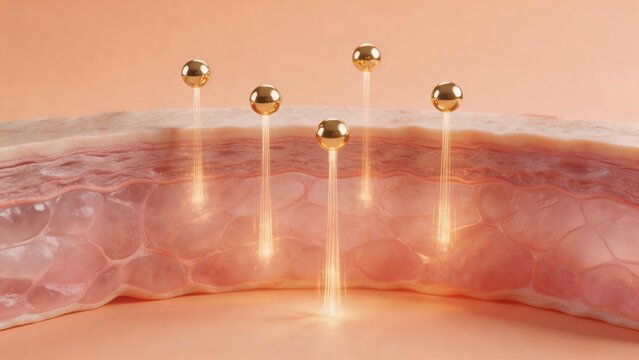Golden nanospheres emitting energy rays deeply penetrating skin cell layer