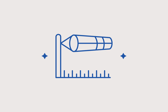 A windsock weather indicator line icon for golf course climate monitoring tools and club forecasting systems. Vector illustration for outdoor activity planning apps and wind tracking widget layouts.