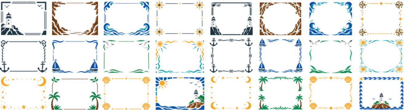 Formentor Lighthouse Spain Coastal Decorative Border Frame Set Illustration