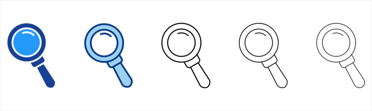 Loupe  Icon In Different Color And Outline Style 