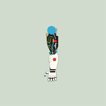 Detailed blueprint schematic of an advanced bionic prosthetic arm