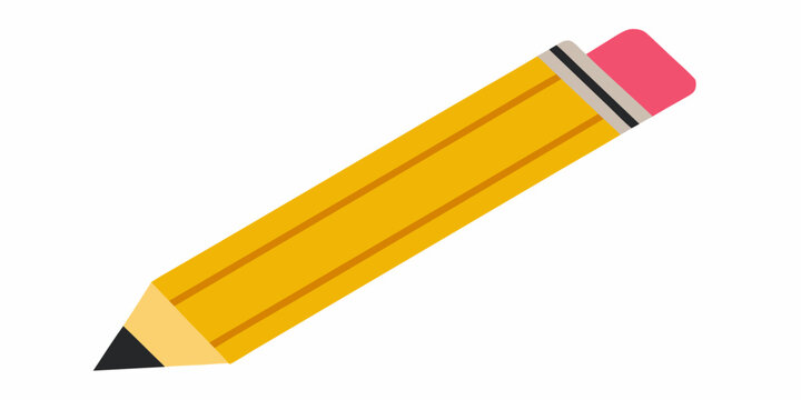 yellow pencil with eraser flat vector illustration on white background