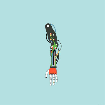 Detailed blueprint schematic of an advanced bionic prosthetic arm