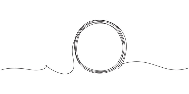 Continuous contour movement of a round frame.Editable continuous line drawing of a round frame,Continuous one line drawing of black circle. Round frame sketch outline on white background,